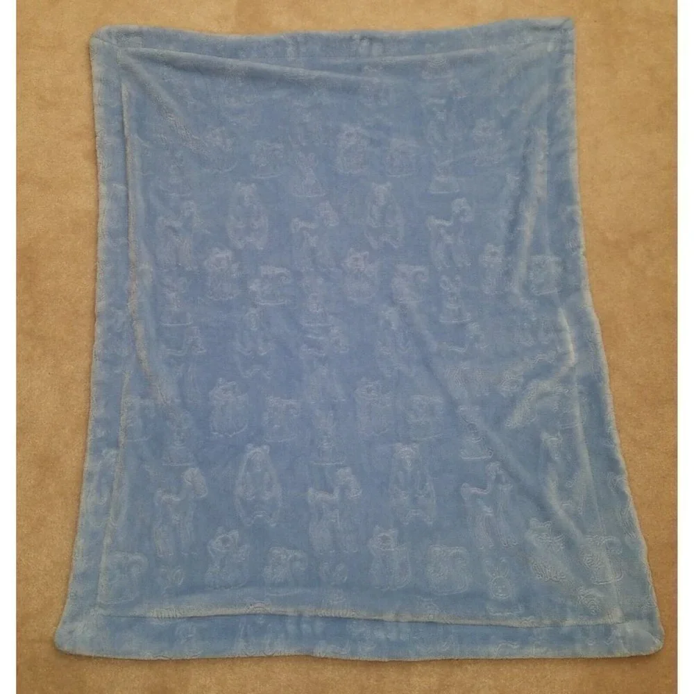 Baby Thro Blue Embossed Blanket Forest Animals Bear Deer Raccoon Rabbit